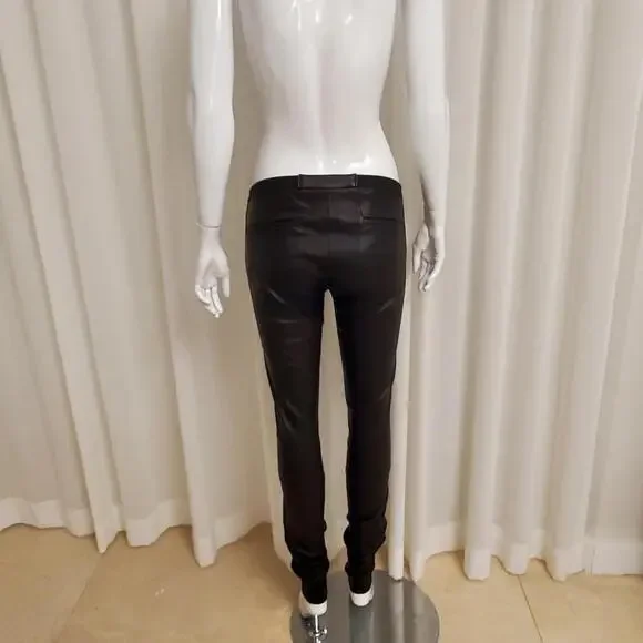 Helmut Lang Low Rise Leather Leggings w/ Side Panel Detail, Size 6, Retail $995